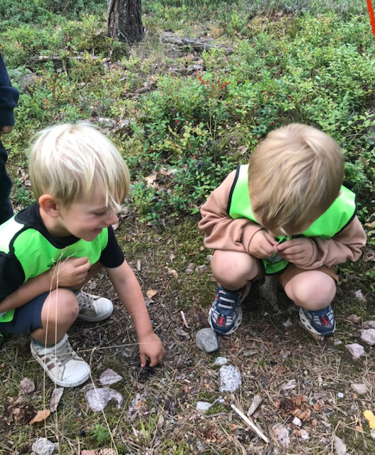 Barn upptäcker ute i skogen